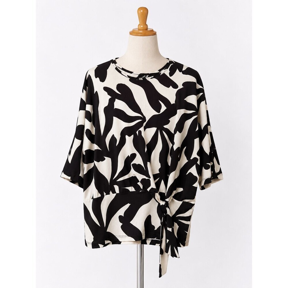 Clara Sun Woo Top Size Medium Black Print Tie Waist Artsy